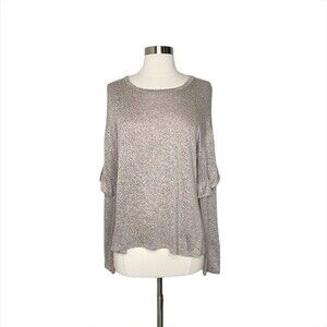 Wayf S Nordstrom Ruffle Long Sleeve Knit Top Pullover Solid Grey Taupe Women's
